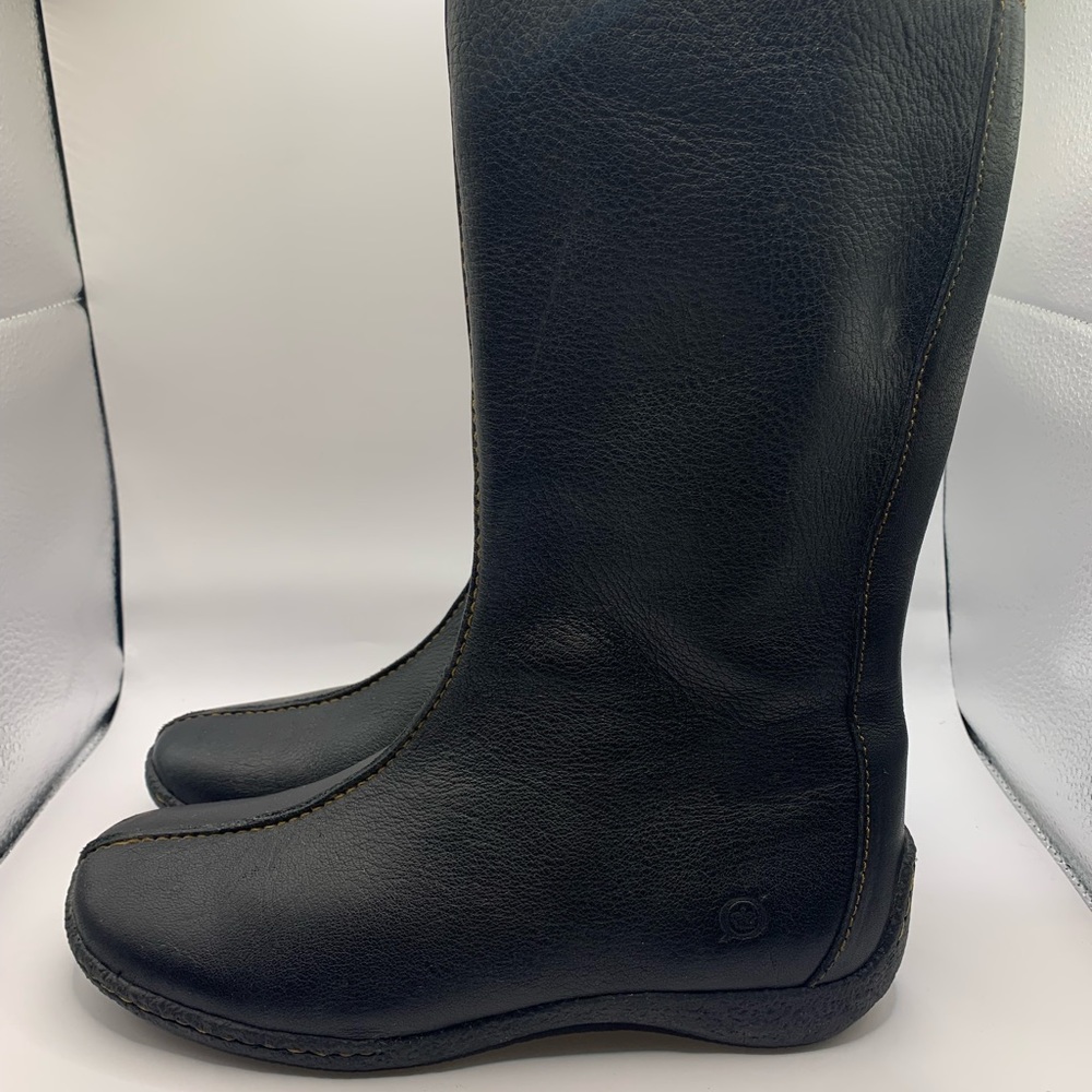 Born Andorra W3242 Women Sz 7 Blk Full Grain Pebbled Leather Mid Calf Boot
